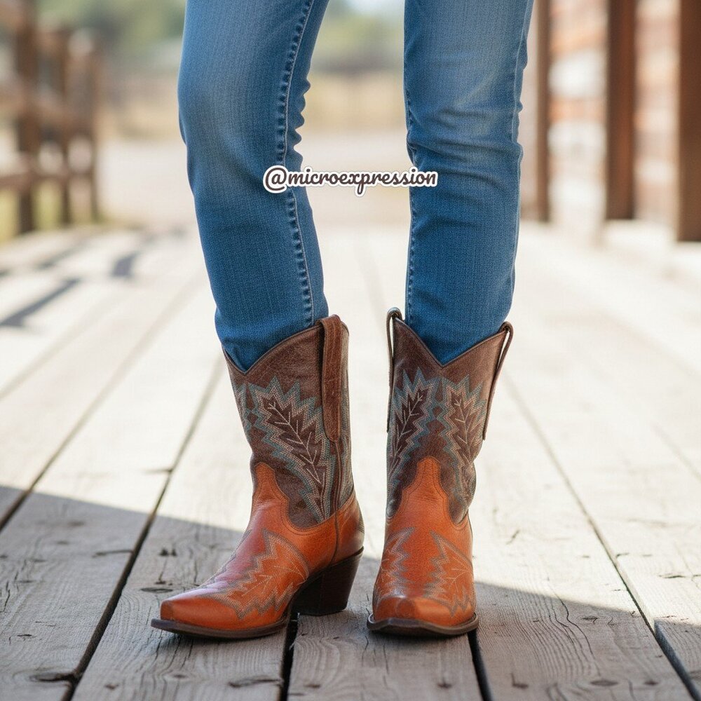 $525 RARE Frye Cognac Brown Real Leather Floral Embroidered Pull On Cowboy Boot - Picture 2 of 14
